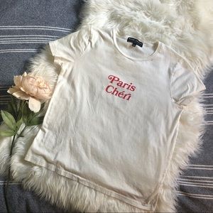 Madewell et Sezane cream French phrase tee